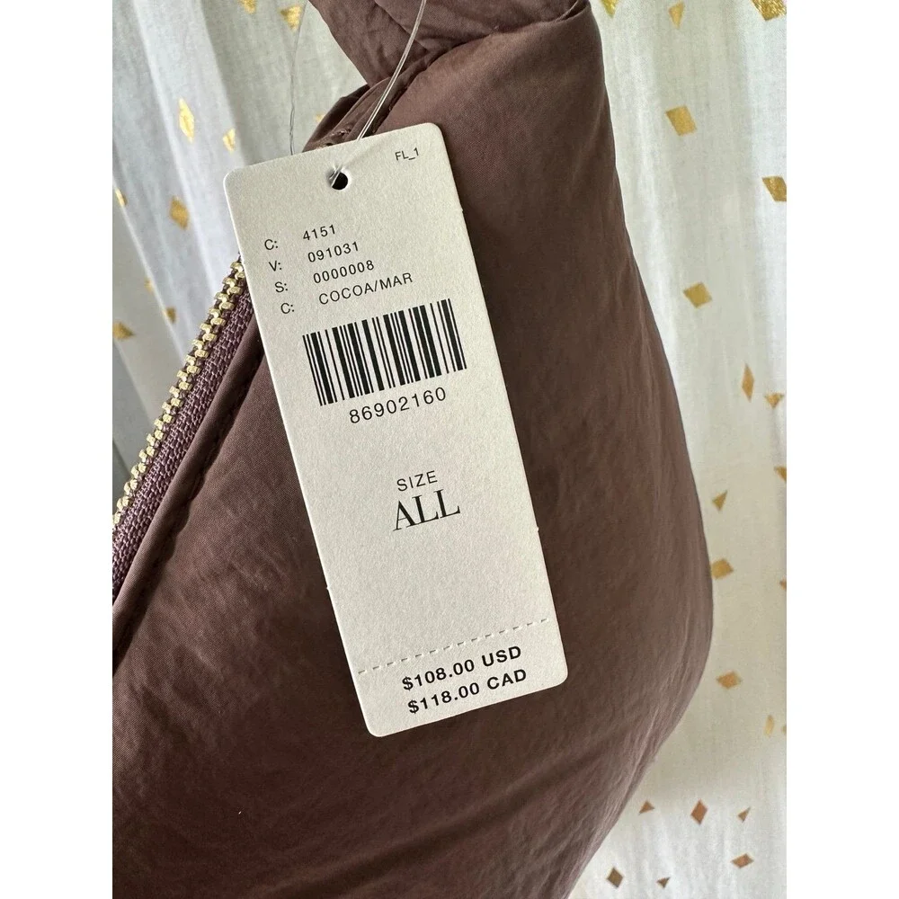 By Anthropologie NWT Coco Chocolate Puffy Hobo Nylon Sling Bag In Zip Closure